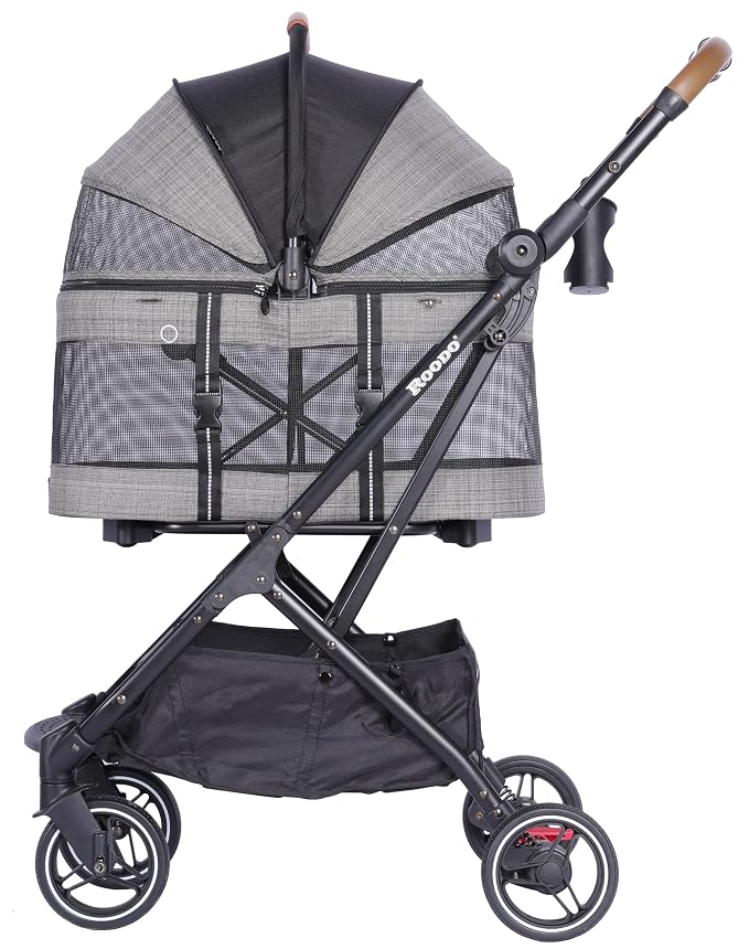 ROODO 2026 Upgraded Version 3-in-1 Dog Cat Stroller with Detachable Carrier Folding Lightweight Portable Travel Pet Gear All-Terrain Puppy Doggie Kitty Bunny Stroller for 35 lbs(Grey Lattice)