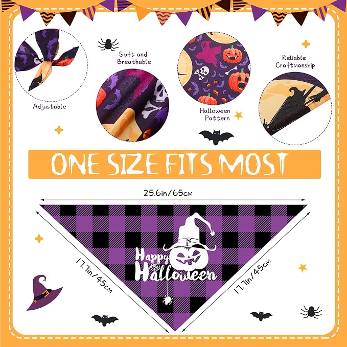 Sanwuta 60 Pcs Halloween Dog Bandanas Bulk Pet Bibs Scarf, Pumpkin Medium | Adjustable Dog Bandanas, Triangle Scarf, Holiday Pet Costume, Fits Small to Large Pet