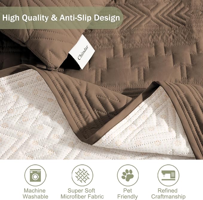 Boho Quilted Grand Sofa Covers Washable, Couch Cover for Grand Sofa, Soft Cozy Couch Protector for 4 Cushion Couch, Oversized Grand Sofa Slipcovers Water-Repellent (Grand Sofa 88", Raw Umber)