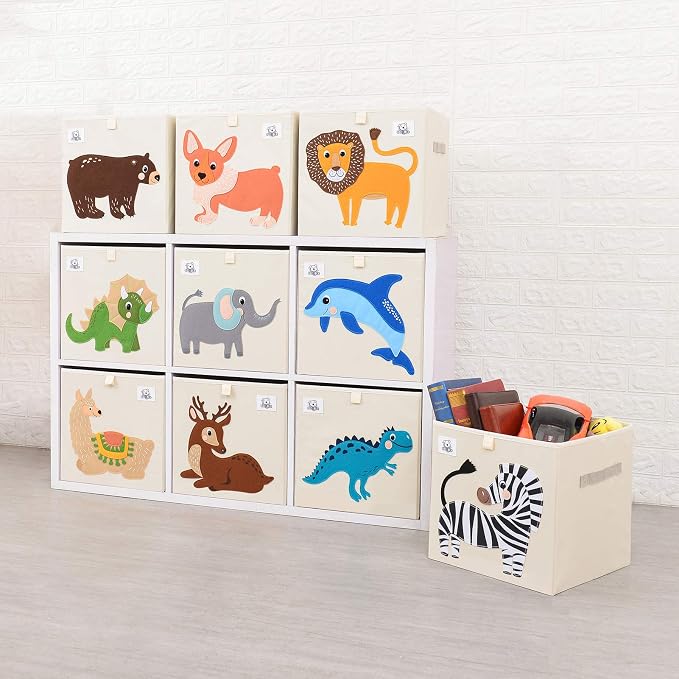 13 Inch Animal Cube Storage Bins, Foldable Fabric Kids Toy Box & Toy Chest | Kids Storage Cubes, Toy Storage Organizer Basket for Toddlers, Boys and Girls, Playroom and Nursery (Dog)