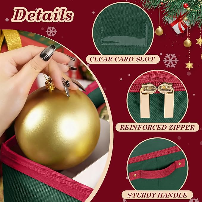 Christmas Ornament Storage Box with Adjustable Dividers Zippered Top Stores up to 54 Holiday Ornaments (4 Inch) Xmas Ball Decorations Organizer Storage Container Bin