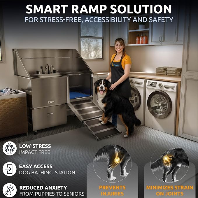 Professional Dog Washing Station 304 Stainless Steel Pet Wash Sink | Grooming Bathtub w/Shower, Floor Grates and Storage for Large, Medium & Small Pets
