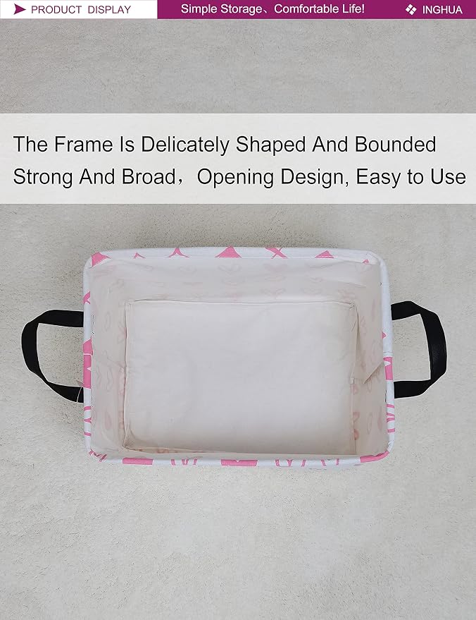 Rectangular Pink heart Storage Basket | Gifts Bag for Books,Clothes,Gifts,Pets-Perfect for Home,Office,Nursery,Dorm,Shelf