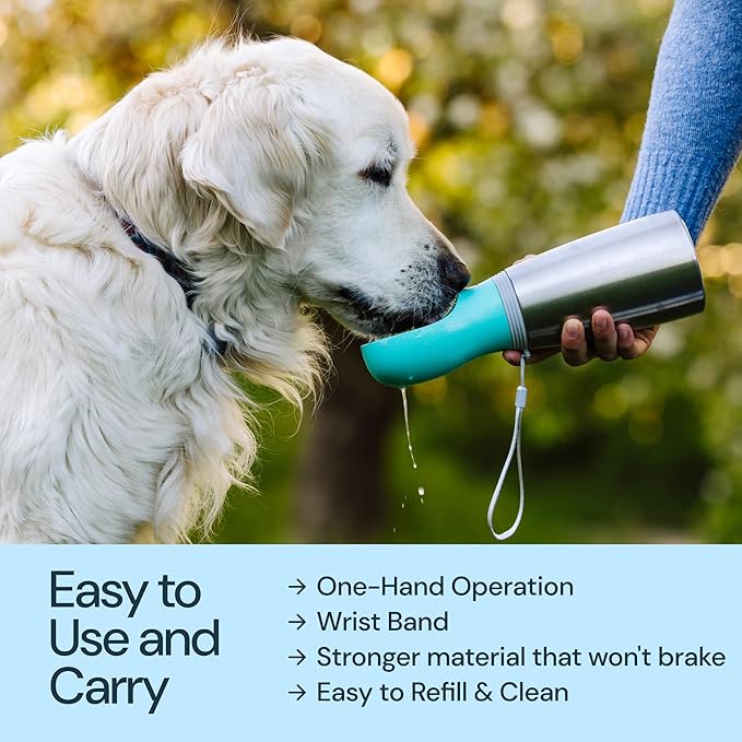MalsiPree Leak Proof Stainless Steel Portable Dog Water Bottle - 24 oz, Blue Water Dispenser for Pets - Outdoor Dog Travel Water Bottle -