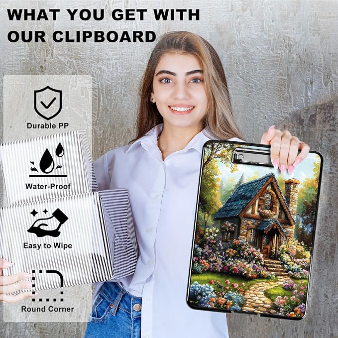 Heavy Duty Storage Clipboard, Slim Nursing Clipboard with Internal Pen Case, Portable File Organizer Case for A4 Letter Size Paper Office Medical Professionals, Garden Castle