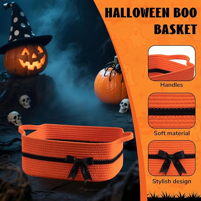 CHICVITA Small Storage Basket for Gifts, 13"x 10"x 5" Cute Woven Rope Gift Basket for Halloween, Baby Nursery Storage Baskets with Handles for Towels, Toys, Orange