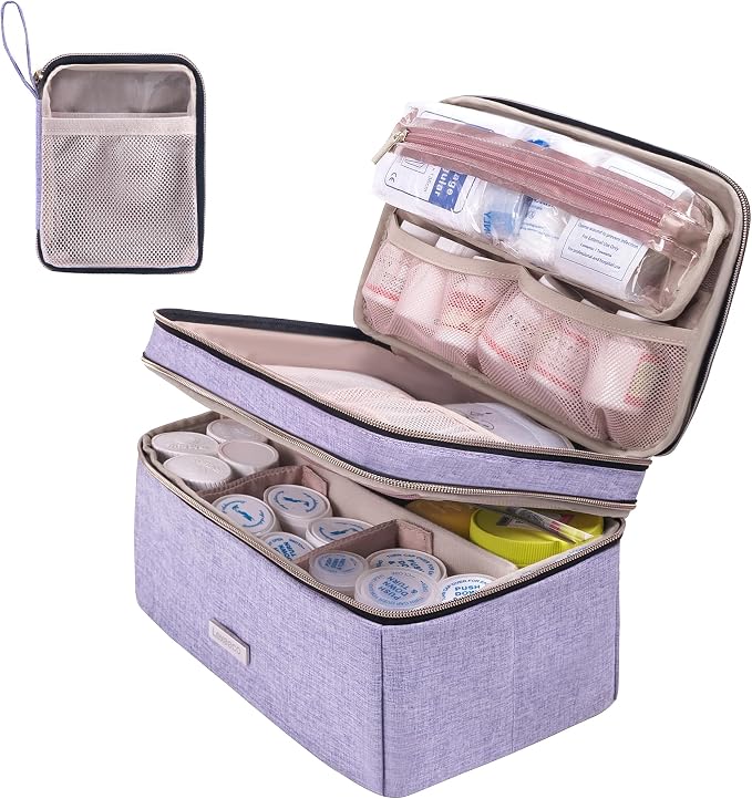 Lexeeco Travel Medicine Pill Bottle Organizer Bag with Portable Small Pouch | Medication Case with Lockable Zipper for Pill,Vitamin,Medicine Storage Box for College Dorm Student,Home,First Aid Bag Empty
