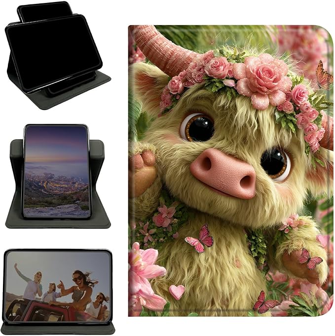 Case for Samsung Galaxy Tab S6 10.5" 2019 SM-T860/T865/T867, 360 Degree Rotating Stand with Multi-Angle Vertical & Horizontal Viewing Shockproof Shell for Women Men, Flower Cow Pink