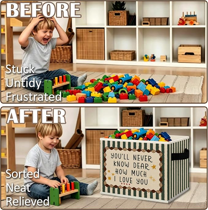 Girl Nursery Cube Storage Bins with Handles, You'll Never Know Dear How Much I Love You Collapsible Fabric Storage Basket Boxes Books Clothes Organizer for Girls Room Bedroom Bathroom