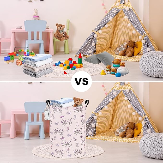 Castle Storage Bin Foldable Nursery Basket | Foldable with Waterproof PE Coating Organizer Bin for Kids Boys and Girls,Office,Bedroom,Clothes