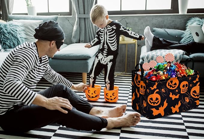 Pumpkin Pattern Storage Basket Gift Shelf Basket Storage Bin, Nursery Basket Organizer Box for With Handles for Room Deco