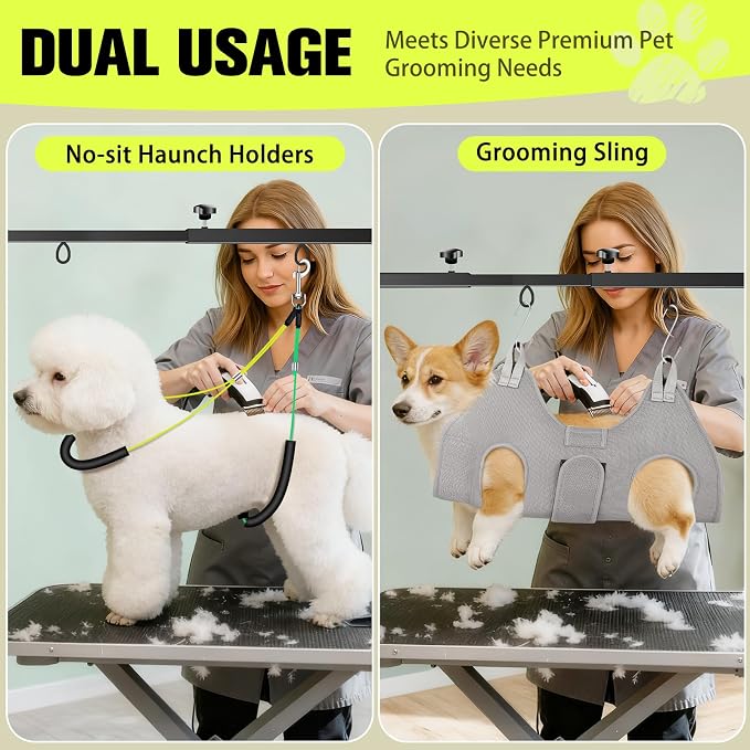 LanBlu Adjustable Dog Grooming Arm for Table, Grooming Table for Small Dog | Dog Grooming Arm For Small Dogs Under 79Lbs，Adjustable Height 35" & Widith From 32"to 47"，A Hammock & A Organizer Included