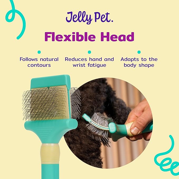 Jelly Pet Double Sided Dog Slicker Brush, Longer Pins, Flexible Head, Fine/Coarse Sides, Removes Unwanted Tangles, Large, Teal