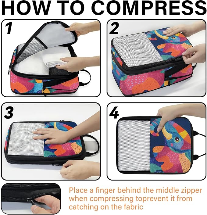 Elephant 6 Set Compression Packing Cubes Wild Animal Expandable Packing Organizer for Travel Accessories Luggage Suitcase Bag