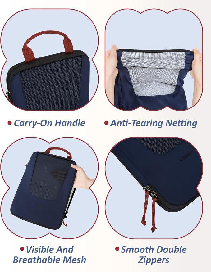 Bagsmart Compression Packing Cubes, Travel Bag Cruise Ship Essentials | Lightweight, Compressible Suitcase Organizer Set fit Standard Carry-On & Checked Luggage, 6 Set, 14 Set Washable Packing Bags