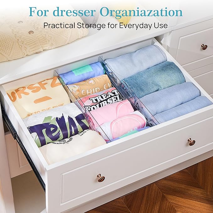 Vtopmart 12 Pack Drawer Dividers for Clothes, 4" High 10.2"-16.5" Adjustable Expandable Dresser Drawer Organizer, Clear Plastic Separators for Dresser, Baby Clothing, Underwear, Cosmetic, Toiletries | Expandable Dresser Drawer Organizer, Clear Plastic ...