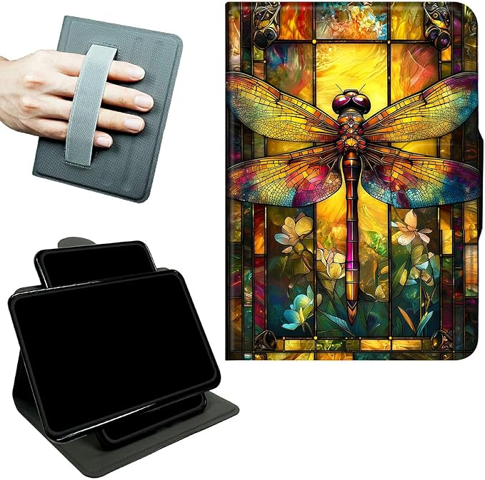 Rotating Handle Case for Samsung Galaxy Tab S10 Plus 2024/S9 FE+/S9 Plus 12.4 Inch 2023, 360 Degree Swivel Kickstand with Magnetic Closure Leather Protective Cover, Retro Dragonfly