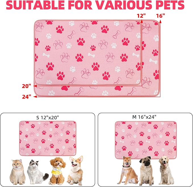 PUPTECK Dog Food Mat, Absorbent Pet Cat Feeding Mat for Food and Water Bowls, Anti-Slip Dog Placemat for Floors Waterproof, Pet Supplies Accessories, Pink M