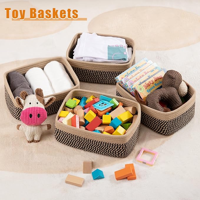 OIAHOMY 4 PACK 7L Storage Baskets for Organizing Storage Bins Black/Yellow | Small Bins for Shelves Small Storage Basket Shelf Baskets Organizer Baskets for Gifts Empty Cute Decorative Storage Bins