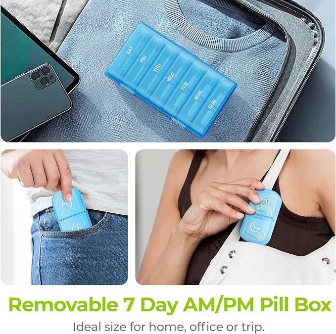 AUVON Weekly Pill Organizer 2 Times a Day, One-Sided Opening, Easy to Use | AM PM Pill Case, XL Pill Box 7 Day, Travel Medication Organizer for Medication, Vitamins, Fish Oils, Supplements, Blue