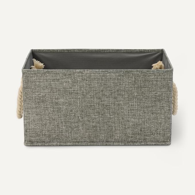 Amazon Basics Foldable Storage Bins with Rope Handles, Closet Organizers, Storage Baskets for Organizing, Large, Charcoal, 3-Pack