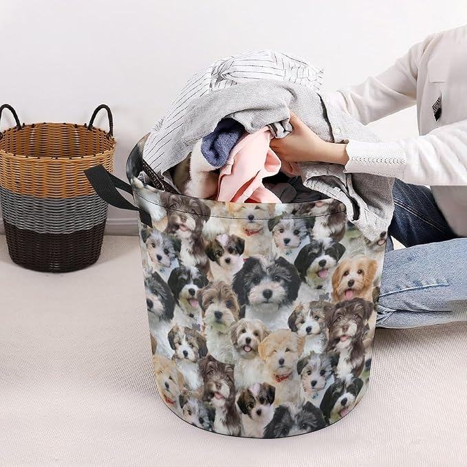 Cute Havanese Dog Print Laundry Basket Foldable With Handles, Funny Havanese Dog Tote Bag, Oxford Cloth Havanese Dog Laundry Hamper Clothes Storage Bucket For Bathroom Laundry Bedroom