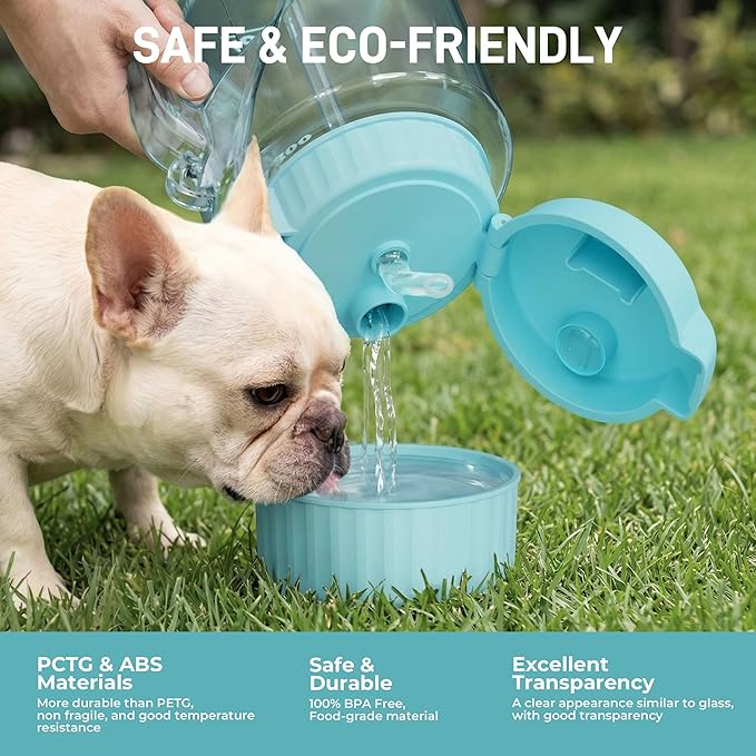 Large Capacity 40 Oz Dog & Human Water Bottle, BPA-Free Portable Travel Dog Water Bottle with Removable Bowl & Straw, Leakproof Water Dispenser for Outdoor Walking, Hiking, Camping