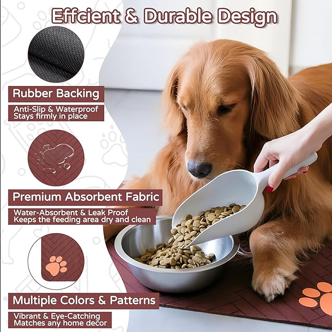 Pet Feeding Mat-Absorbent Dog Feeding Mat for Food and Water Bowl,No Stains Pet Placemat,Quick Drying Water Dispenser Mat for Dog and Cat,Easy to Clean Dog Accessories(L,Dark Brown)