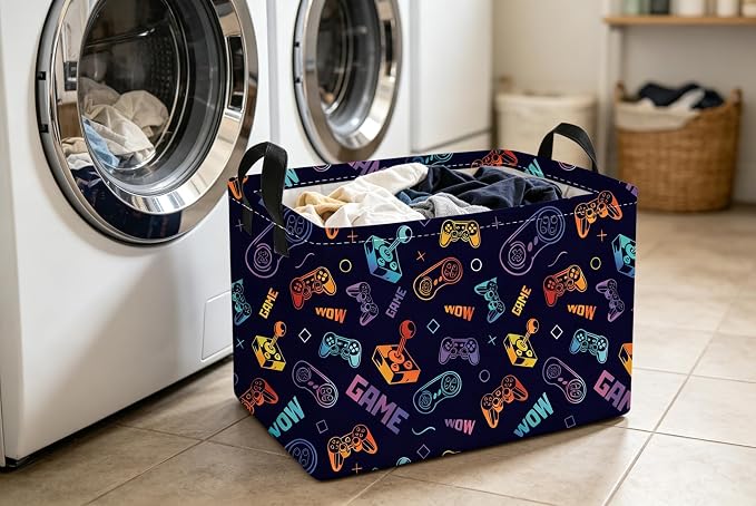 Essme Rectangular Game Basket,Kids Storage Bins Organizer with Handles for Boys Room Decor, Gift Basket,Shelf Basket.(Color Game)