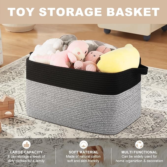 OIASKET 65L Extra Large Blanket Basket Living Room, 19.7"x15.8"x11.8" | Rectangle Woven Laundry Hamper, Nursery Blanket Storage Living Room, Toy Storage With Handle, Large Baskets for Organizing