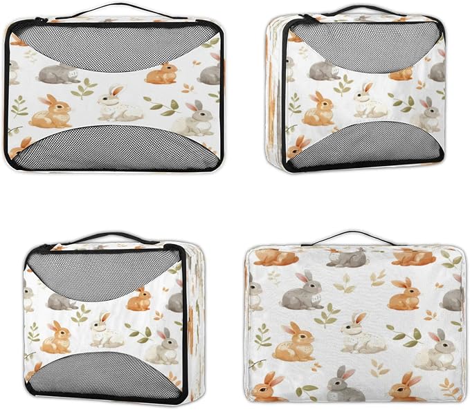 Packing Cubes for Travel, Animals Rabbits Travel Luggage Packing Organizers for Women Men, Large Custom Toiletries Bag for Clothes Shoes, Wild Rabbits