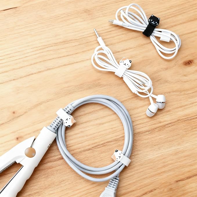 INCREWAY 12PCS Cord Ties, Charger Cable Strap Ties, Adhesive Cable Management Clips with Double-Sided Cat Design Self-Stick Cord Organizer for Desk and Home Wire Management