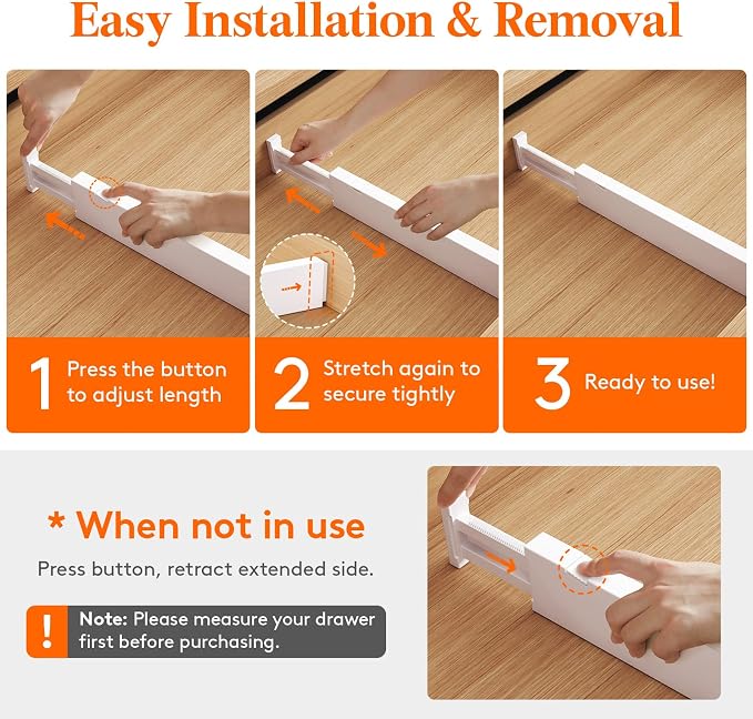 Lifewit 2.36" Upgrade Kitchen Drawer Dividers, Adjustable Drawer Organizer | 11"-17" Expandable White Drawer Separator for Clothes/Utensils, Dresser/Cabinet/Closet/Nursery Organization & Storage, 5 Pack