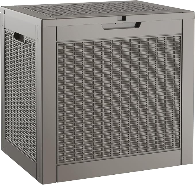 31 Gallon Outdoor Storage Box, Resin Deck Boxes Indoor and outdoor, Waterproof Storage Box Lockable Lid for Garden Tools, Package Delivery, Patio Cushions, Grey