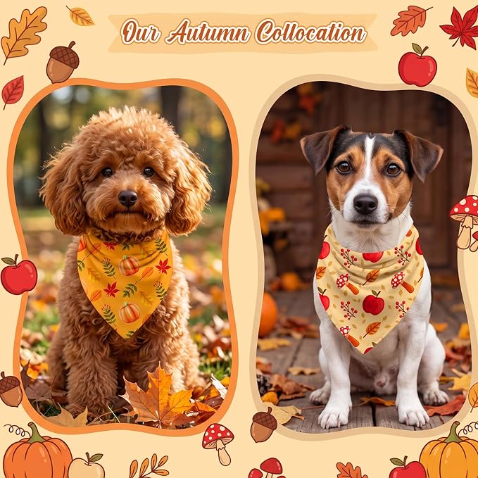 100 Pcs Fall Dog Bandanas Bulk Autumn Pumpkin Maple Leaves Pattern | Triangle Kerchief Bibs Scarf Set for Pets Harvest Party Costume Photo Props Accessories, 25 Styles, 19.7 x 13.8 x 13.8 Inch