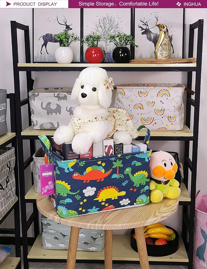 Rectangular Forest Dinosaur Storage Basket Gift Bag | Orgnizer Box for Books,Clothes,Gifts,Pets-Perfect for Home,Office,Nursery,Dorm,Shelf