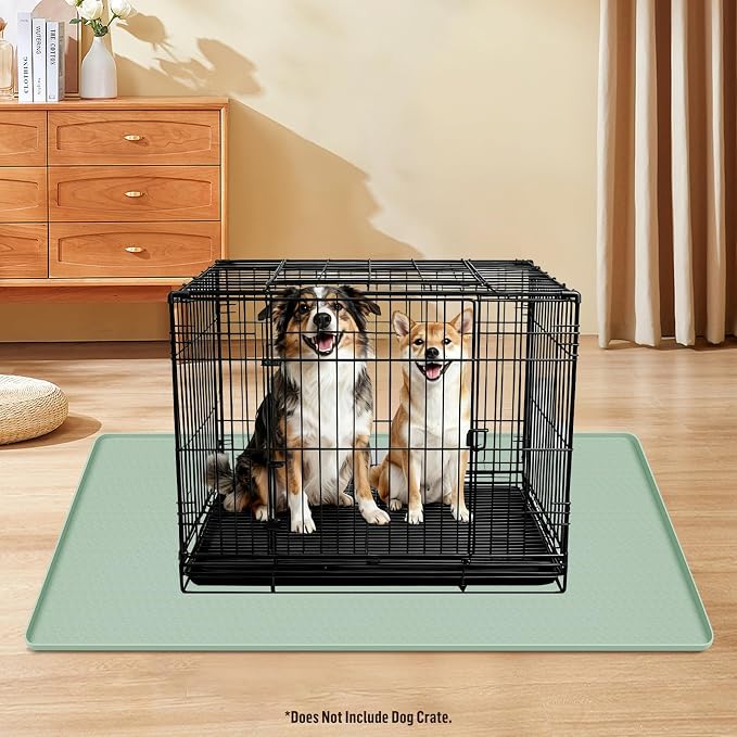 Silicone Dog Bed Mat 51"x 25.6" Crate Mat for Dog Cages, Green | Extra Large Kennel Mat with Raised Edge, Washable, Leakproof, Waterproof Dog Mat for Crate, Dog Floor Mat to Protect Floors