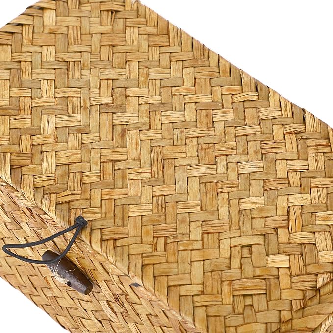 Hipiwe Wicker Shelf Baskets Bin with Lid X-Small Handwoven Basket for Shelf | Natural Seagrass Storage Box, Rectangular Household Basket Boxes for Wardrobe Home Organizer, Caramel
