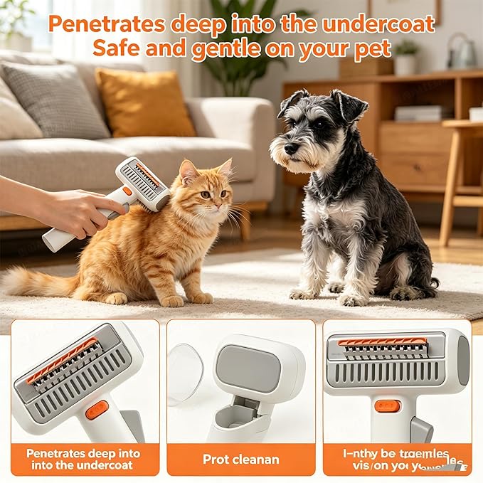 2-in-1 Pet Self Detangling Grooming Comb, Dematting Comb for Dogs and Cats, Professional Undercoat Rake for Long Hair Cat Brush, Dog Detangler Brush to Remove Mats and Tangles
