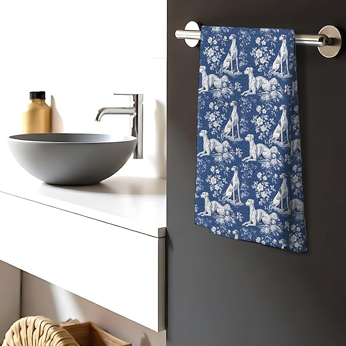 Greyhound Dog Gifts for Chinoiserie Floral Decor Kitchen Towels，Blue and White Greyhound Dog Grandmillennial Decorative Dish Tea Towels for Kitchen Bathroom,16x24 Inch