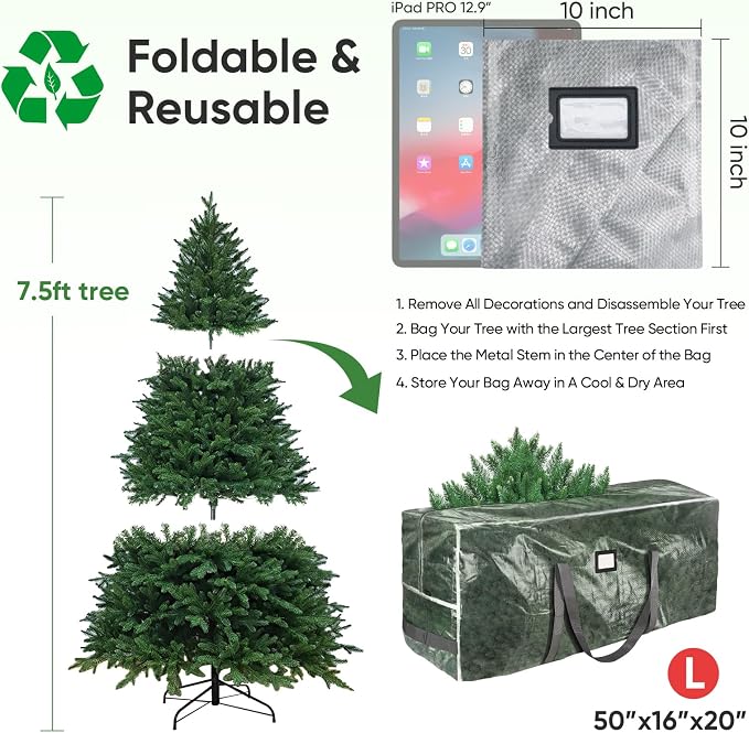BALEINE 7.5 ft Christmas Tree Storage Bag, Heavy Duty Extra Large Artificial Christmas Tree Bag with Reinforced Handles and Dual Zippers Wide Opening (Transparent, 7.5 ft)