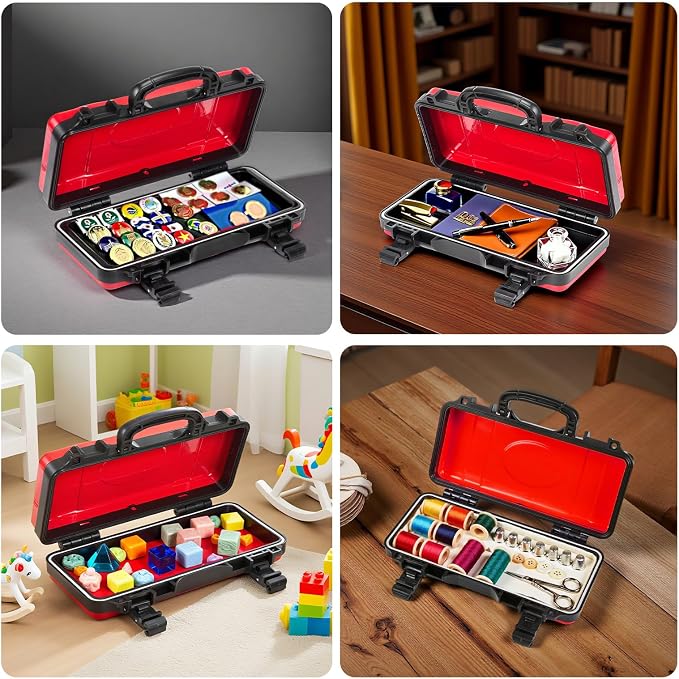 Geinxurn 3 Pieces Metal 11 Inches Steel Tool Organizer Portable Toolbox Red, Black and Yellow, Durable ABS Tool Storage with Plastic Handle and Double-Buckles