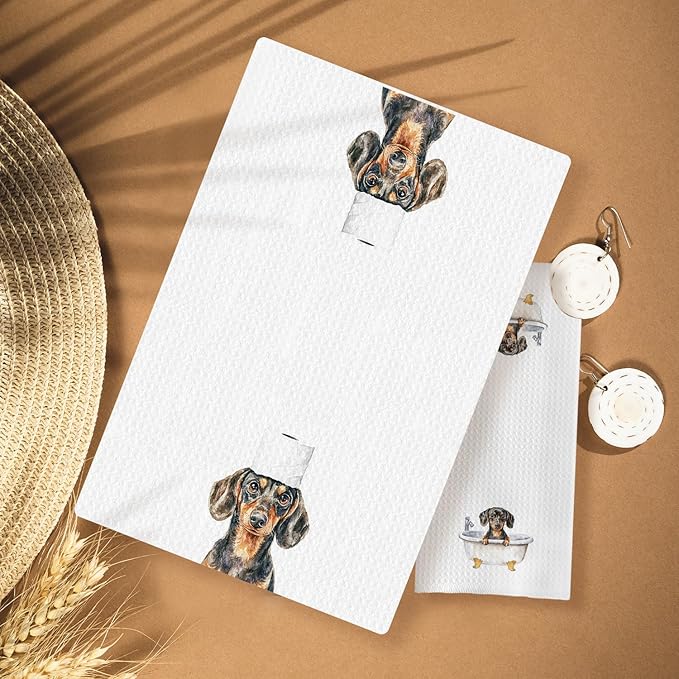 Funny Dachshund Bathroom Decor Hand Towels Set of 3, Dachshund Mom Gifts, Gifts for Dachshund Lovers, Kids Dog Bathroom Decor, 16x24 Inch
