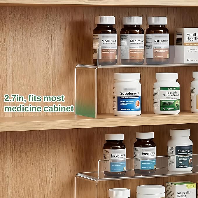 2 Pack Medicine Cabinet Organizer, Acrylic Medicine Storage Organizer, Narrow Medicine Cabinet Shelf for Bathroom Vanity Sink, Clear