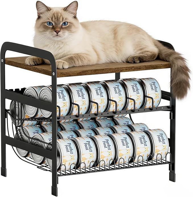Cat Food Can Organizer for Pantry | Adjustable 2 Tier Canned Food Organizer for Human and Pet Holds up to 42 Cans Fifo Design
