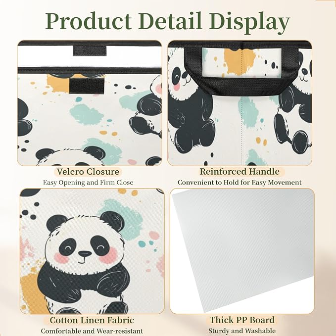 Panda Storage Bins with Lids, Cute Animal Foldable Storage Boxes with Carrying Handle Organizer Containers Baskets Cube for Home Bedroom Closet