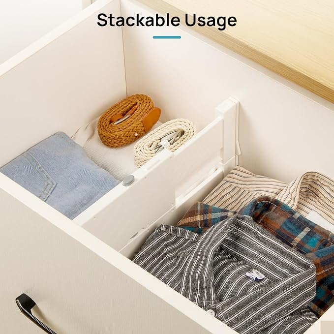 Vtopmart Drawer Dividers for Clothes 4 Pack, Adjustable 4" High Expandable from 11.6"-17" Dresser Drawer Organizer, Plastic Drawers Separators for Dresser, Baby Clothes, Kitchen and Office Storage