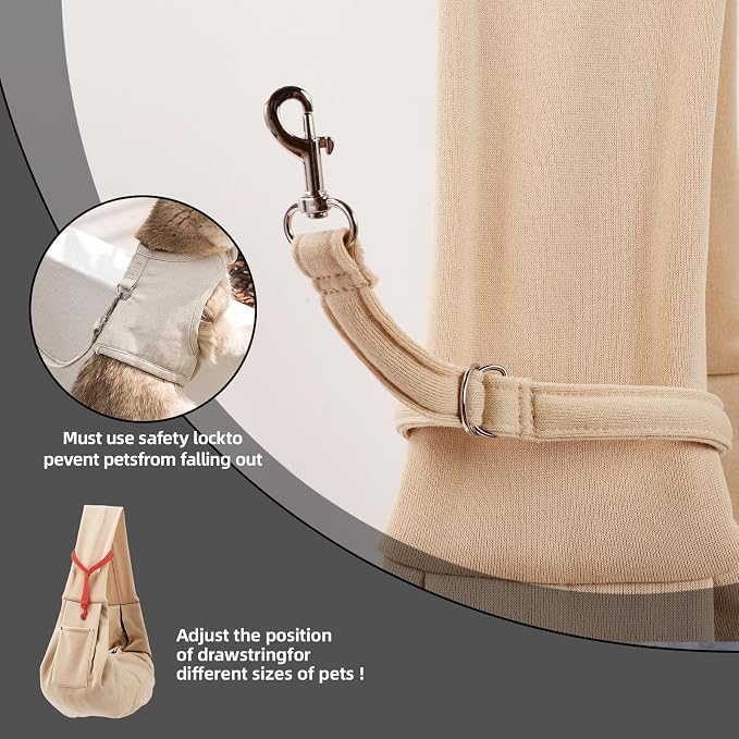 ARZQUT Dog and Cats Carrier Sling, Small Pet Carrier with Storage Pocket | Reversible Puppy Sling Carrier, Safety Buckle, Storage bag, Machine Washable for Travel, Outdoor Activitie, Hand-Free,Apricot