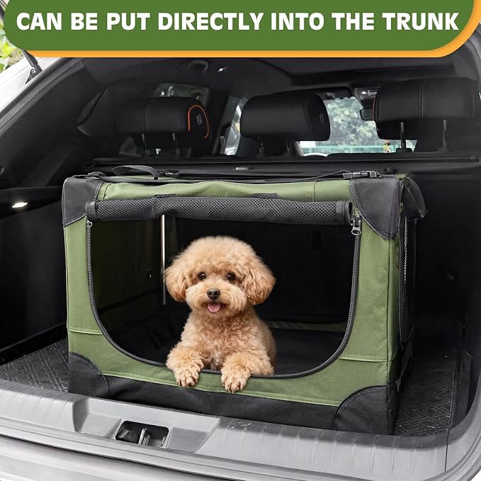 24" Small Dog Crate,Portable Crate for Small Dogs, Portable Travel Pet Crates,Soft Dog Crate Collapsible Dogs Crate,with 4 Mesh Doors, Foldable Car Kennel for Puppy with Handle for Outdoor - Green