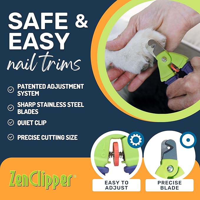 Zen Clipper Precise Safer Pet Nail Trimmer - Fully Adjustable Pet Nail Clipper for Dogs and Cats - Clips only The Amount of Nail You Chose Quick, Clean and Quiet Cut - Patented (Regular)